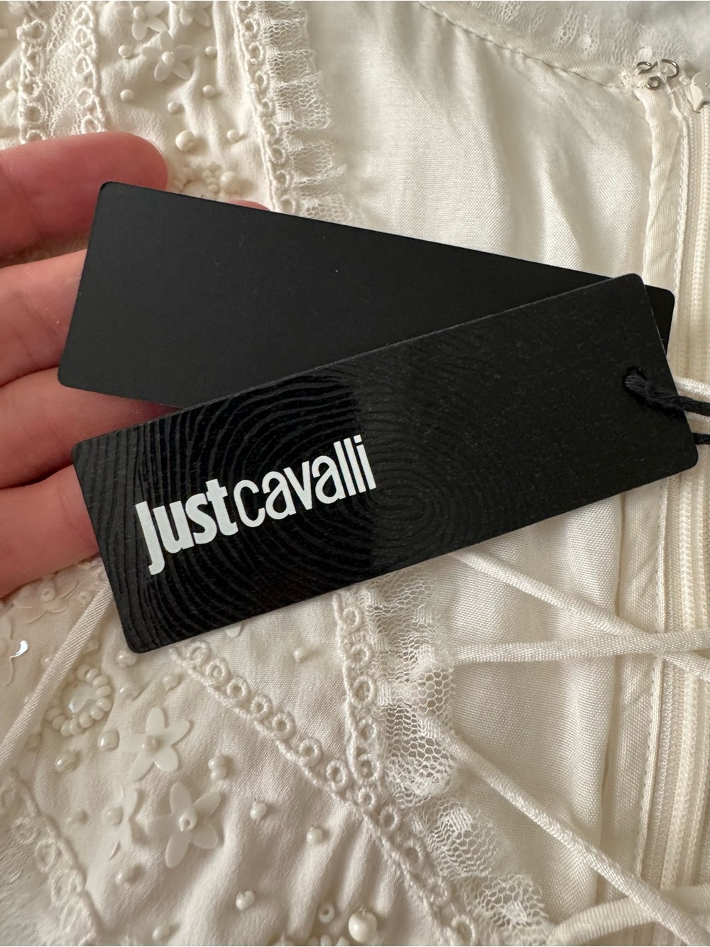 Just Cavalli white beaded Mini Dress with Lace-Up Neckline NWT - Picture 5 of 12